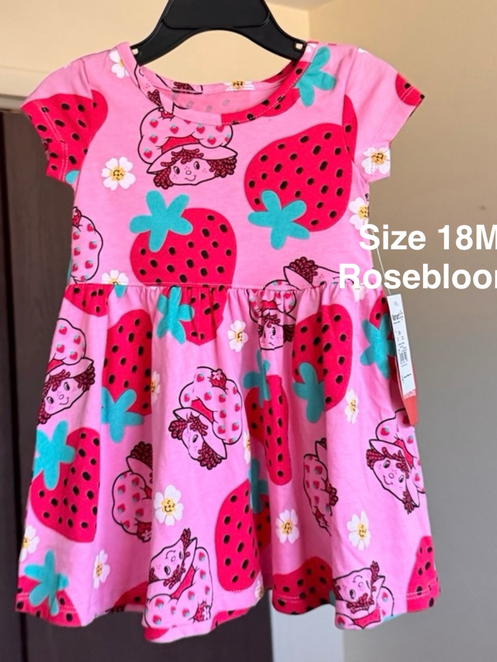 Strawberry Shortcake Toddler Girl Allover Print Dress with Short Sleeves, 18M